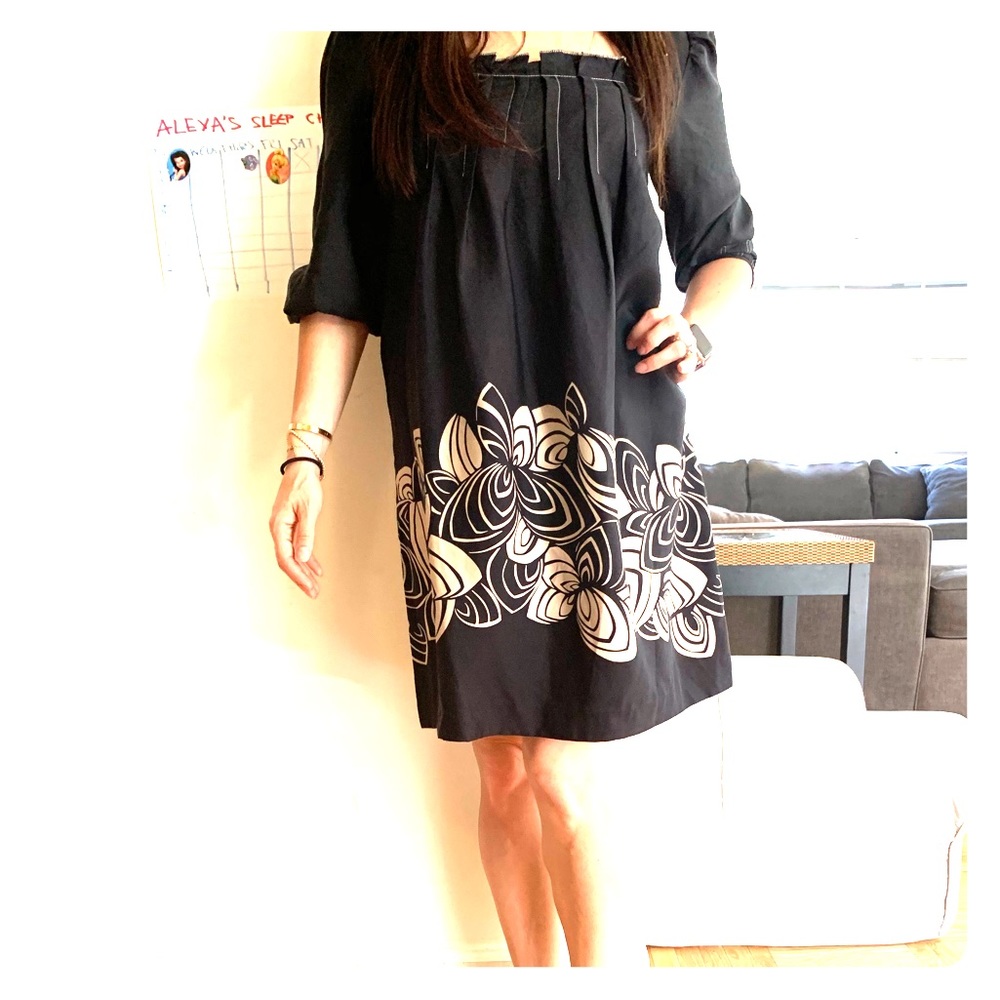 Silk black and beige 100% silk dress